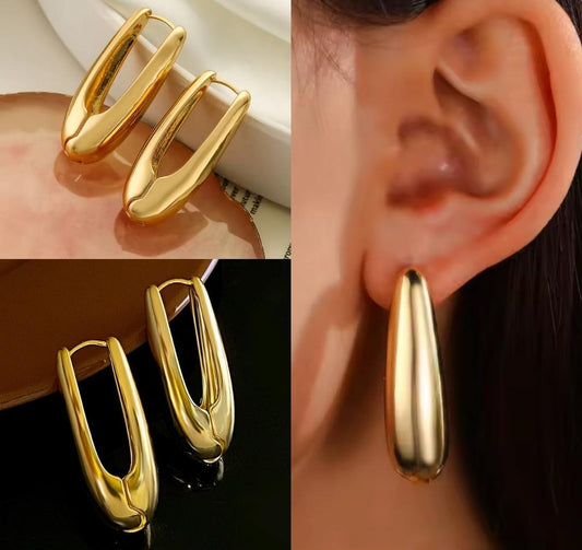 Golden U-Shape Hoop Earrings.