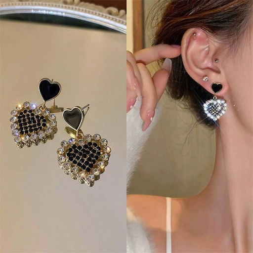 Black Heart Drop Earrings