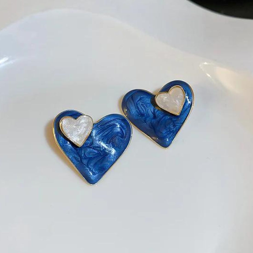 Blue and White Dual Heart Earrings