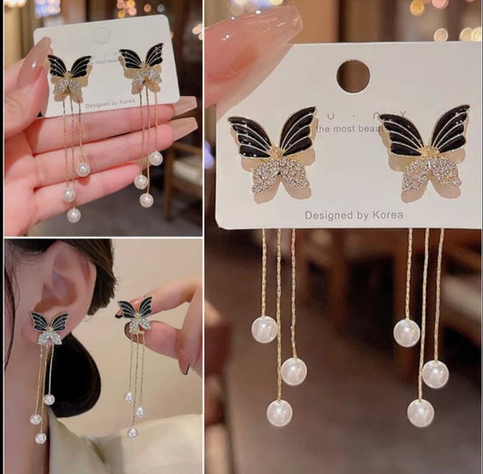 Butterfly Pearl Drop Earrings