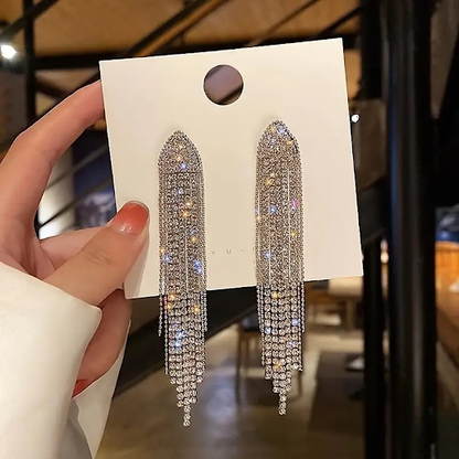 Diamond Silver Drop Chain Earrings