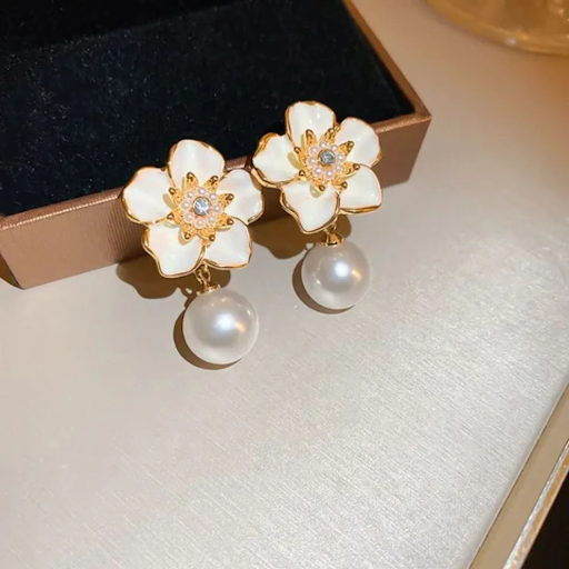 Flower Pearl Drop Earrings