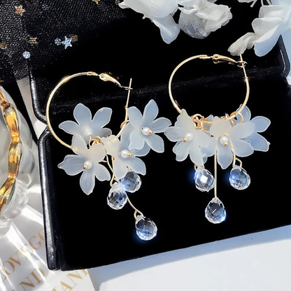 Flower Drop Hoop Earrings