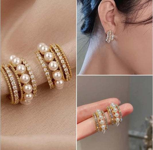 Gold-Plated Pearl-Beaded Earrings