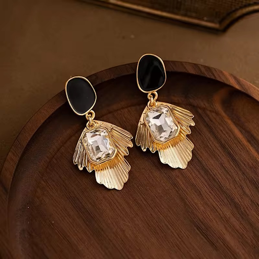 Gold Plated Black Crystal Earrings