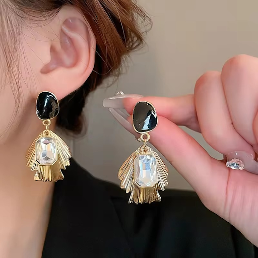 Gold Plated Black Crystal Earrings