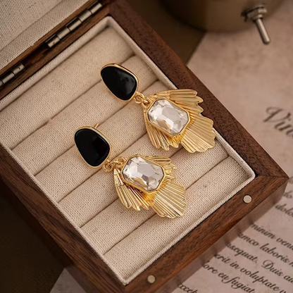 Gold Plated Black Crystal Earrings