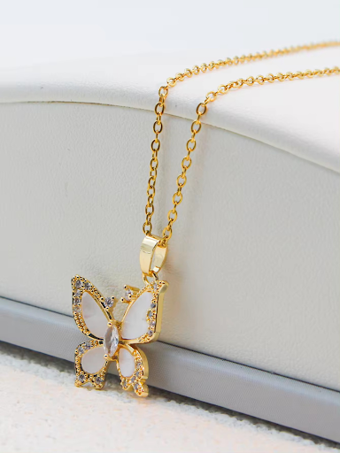 Gold Plated White Butterfly Pendant