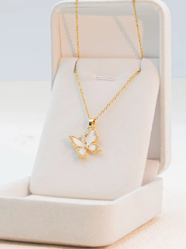 Gold Plated White Butterfly Pendant