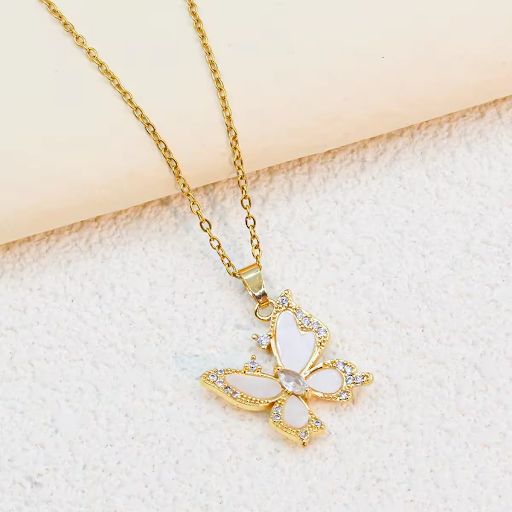 Gold Plated White Butterfly Pendant