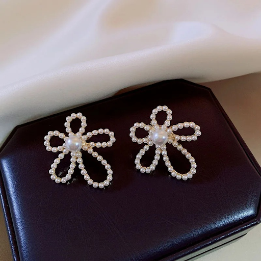 Korean Pearl Flower Earrings