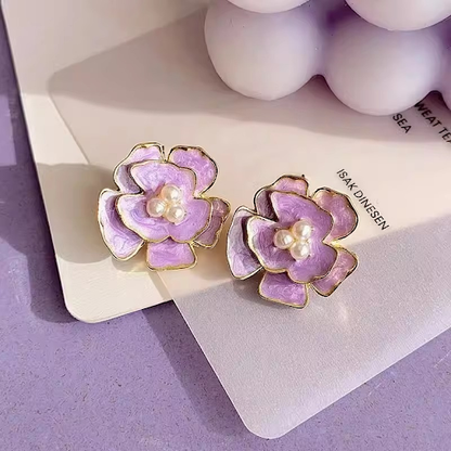 Lavender Pearl Flower Stud Earrings