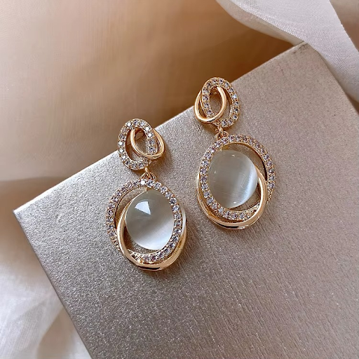 Moonstone Round Drop Earrings