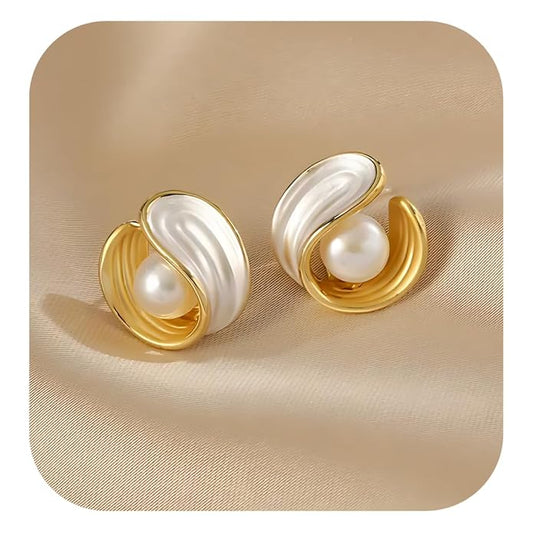 Modern Wave Pearl Embedded Earrings