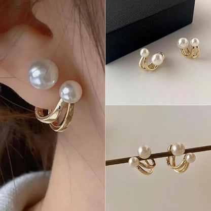 Pearl Gold Cuff Earrings