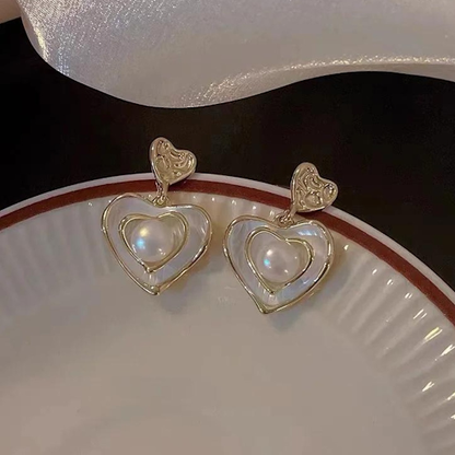 Pearl Heart-Shaped Drop Earrings