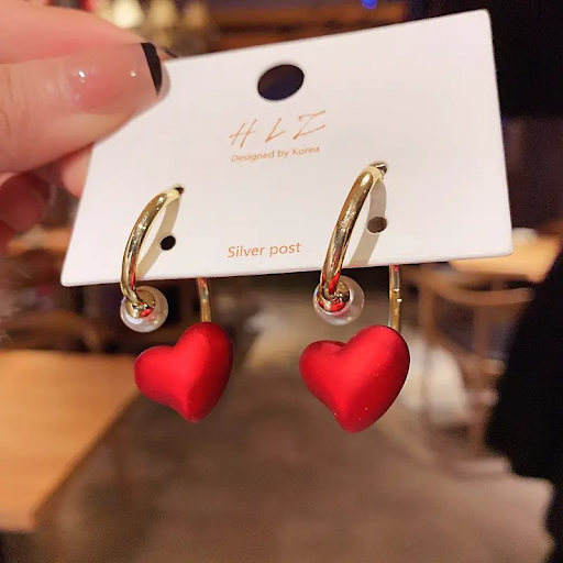 Pearl & Red Heart Earrings