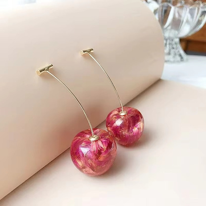 Rose Petals Resin Art Cherry Earrings