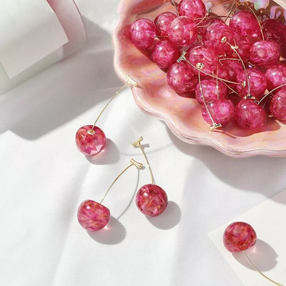 Rose Petals Resin Art Cherry Earrings