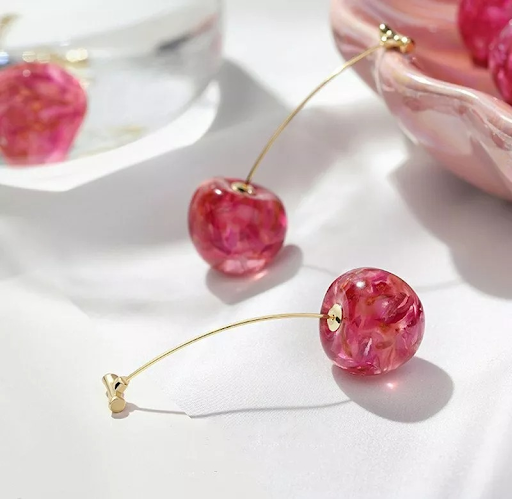 Rose Petals Resin Art Cherry Earrings