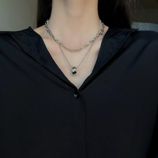 Elegant Silver Double Layer Chain Necklace