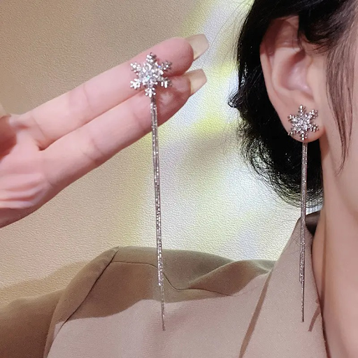 Snowflake Tassel Long Earrings