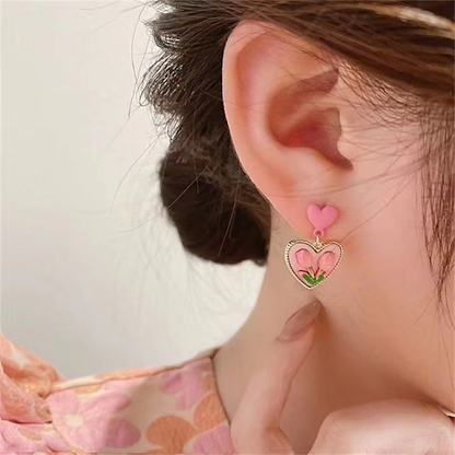 Tulip Heart Drop Earrings