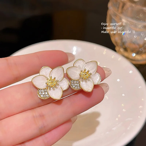 White Floral Studs