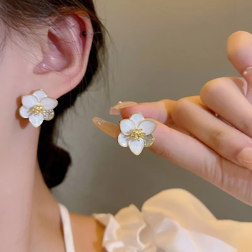 White Floral Studs