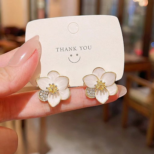 White Floral Studs