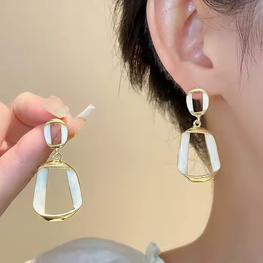 White Hollow Geometric Earrings