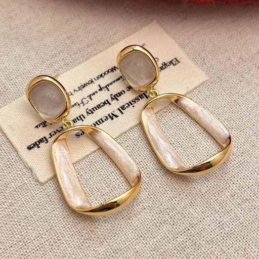 White Hollow Geometric Earrings