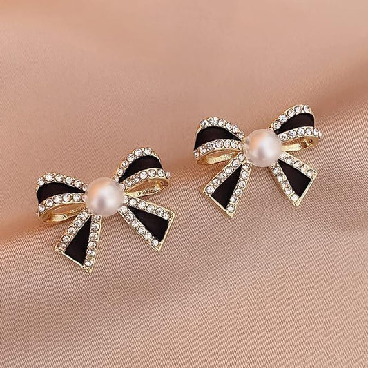 Black Pearl Bow Studs