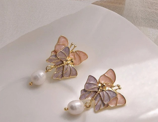 Butterfly Pearl Drop Earrings