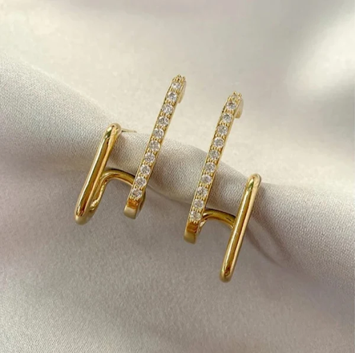 Gold Double Bar Earrings with Stones