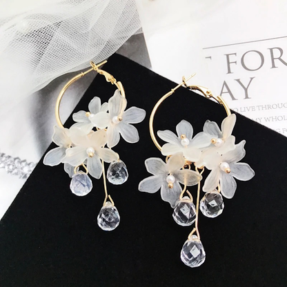 Flower Drop Hoop Earrings