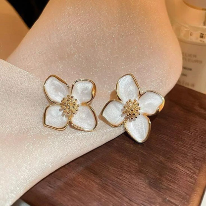 Lustrous Flower Pearl Stud Earrings