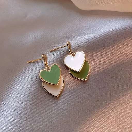 Greentone Drop Heart Earrings