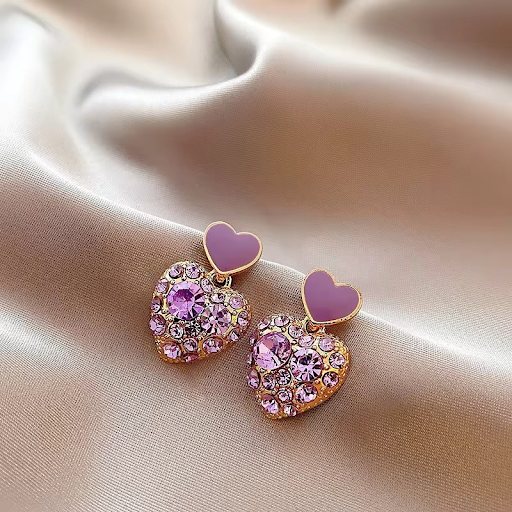 Lavender Heart Drop Earrings