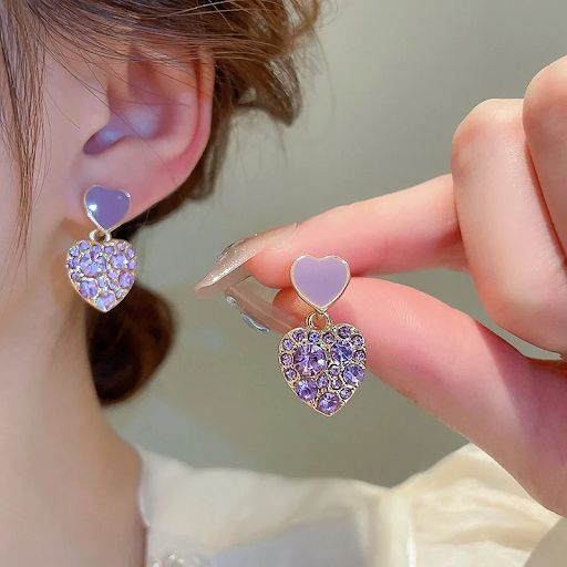 Lavender Heart Drop Earrings