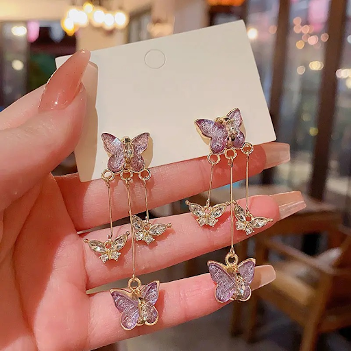 Lavender Butterfly Hanging Earrings