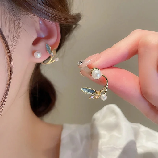 Ethereal Pearl Leaf Studs