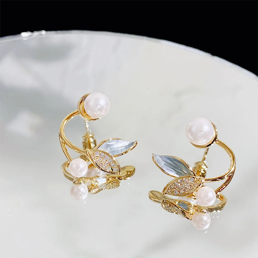 Ethereal Pearl Leaf Studs