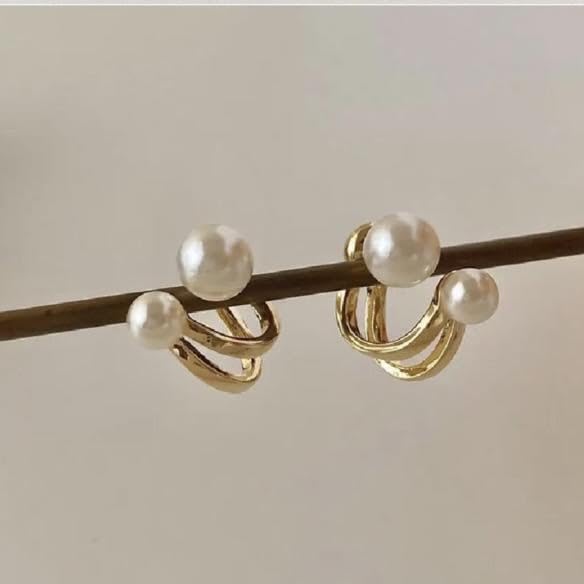 Pearl Gold Cuff Earrings