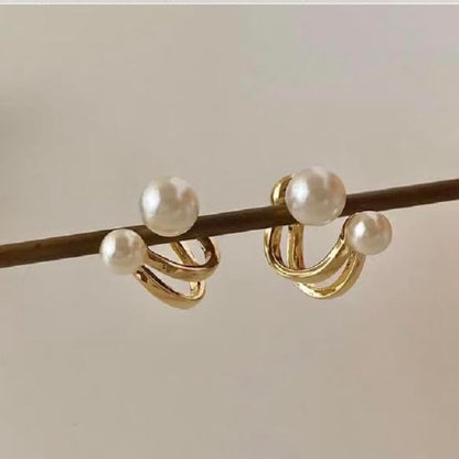 Pearl Gold Cuff Earrings