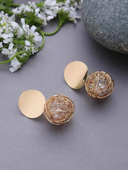 Golden Pearl Cage Earrings